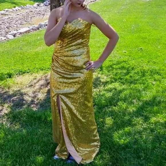 Gold Sequin Prom Dress - Picture 5 of 5